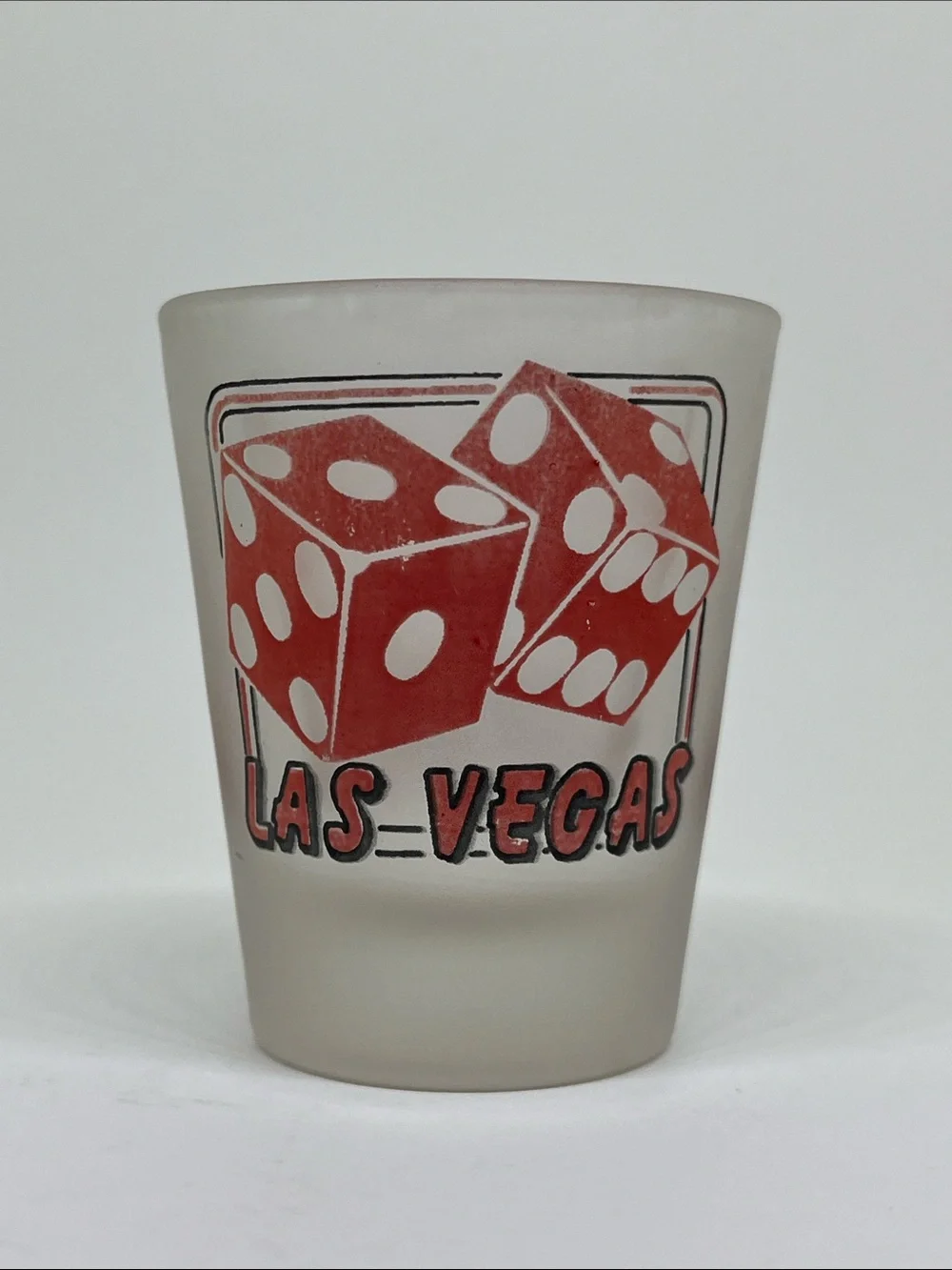 Las Vegas Heart Cards and Dice Frosted Shot Glass - White and Red